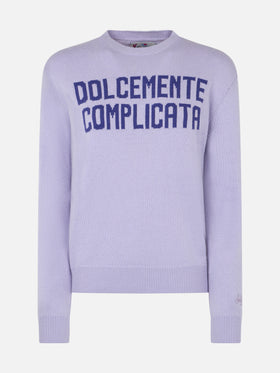 Lila Damenpullover New Queen mit Dolcemente Complicata-Print