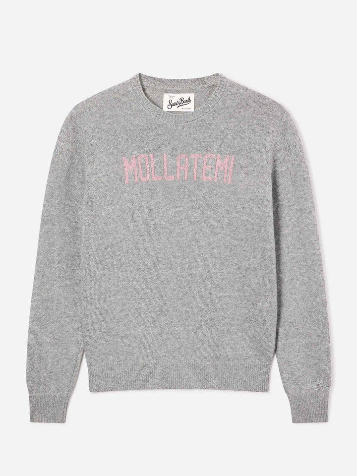Pull ras du cou en maille Grey New Queen avec broderie lurex Mollatemi 