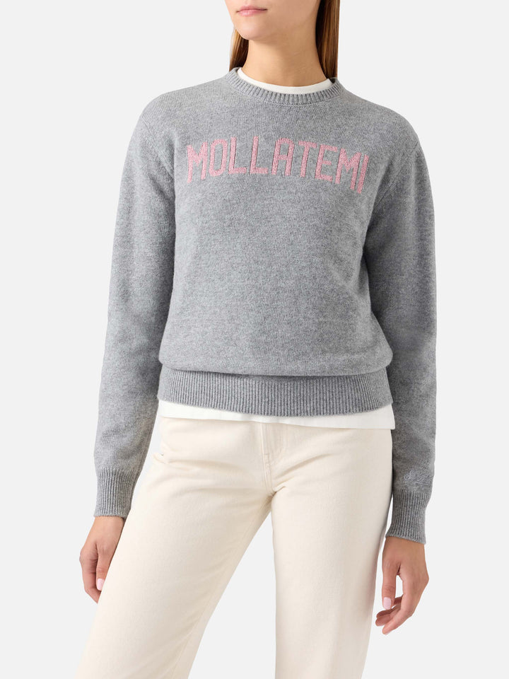Pull ras du cou en maille Grey New Queen avec broderie lurex Mollatemi 