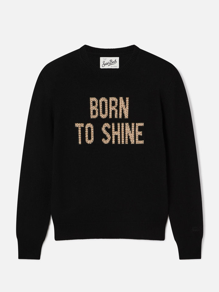 Pull en maille ras-du-cou Black New Queen avec broderie Born To Shine en strass 