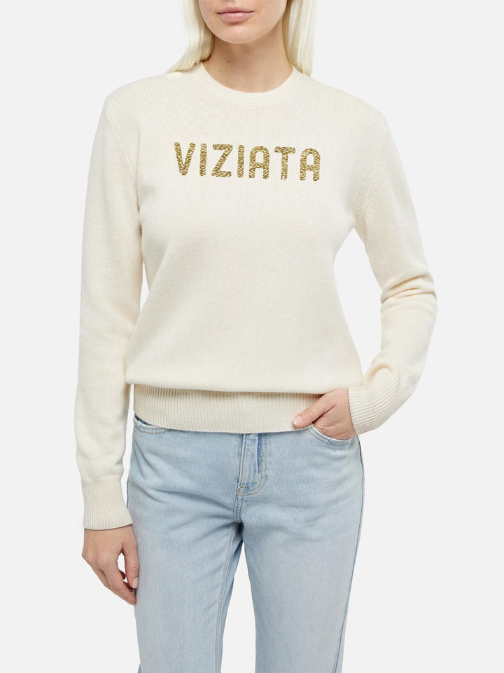 Girocollo New Queen con jacquard in lurex Viziata