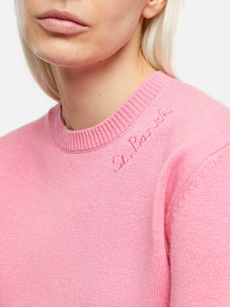 Rosafarbener Pullover aus Kaschmirmischung für Damen New Queen