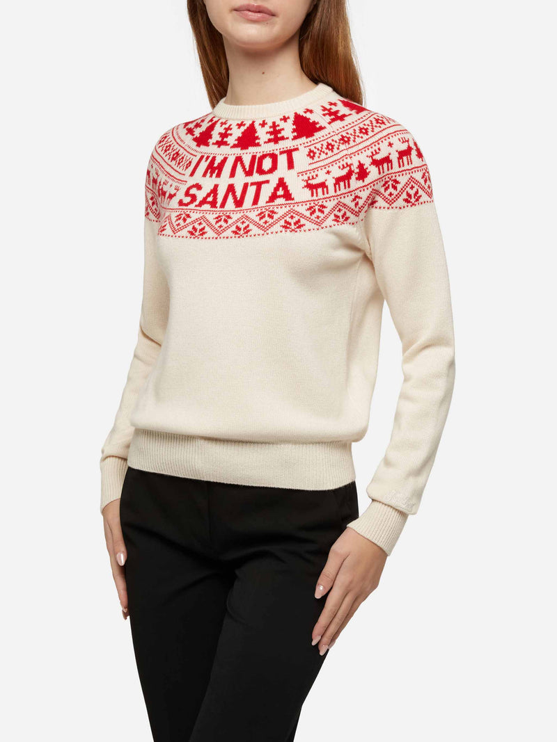 White sweater New Queen with I'm not Santa jacquard