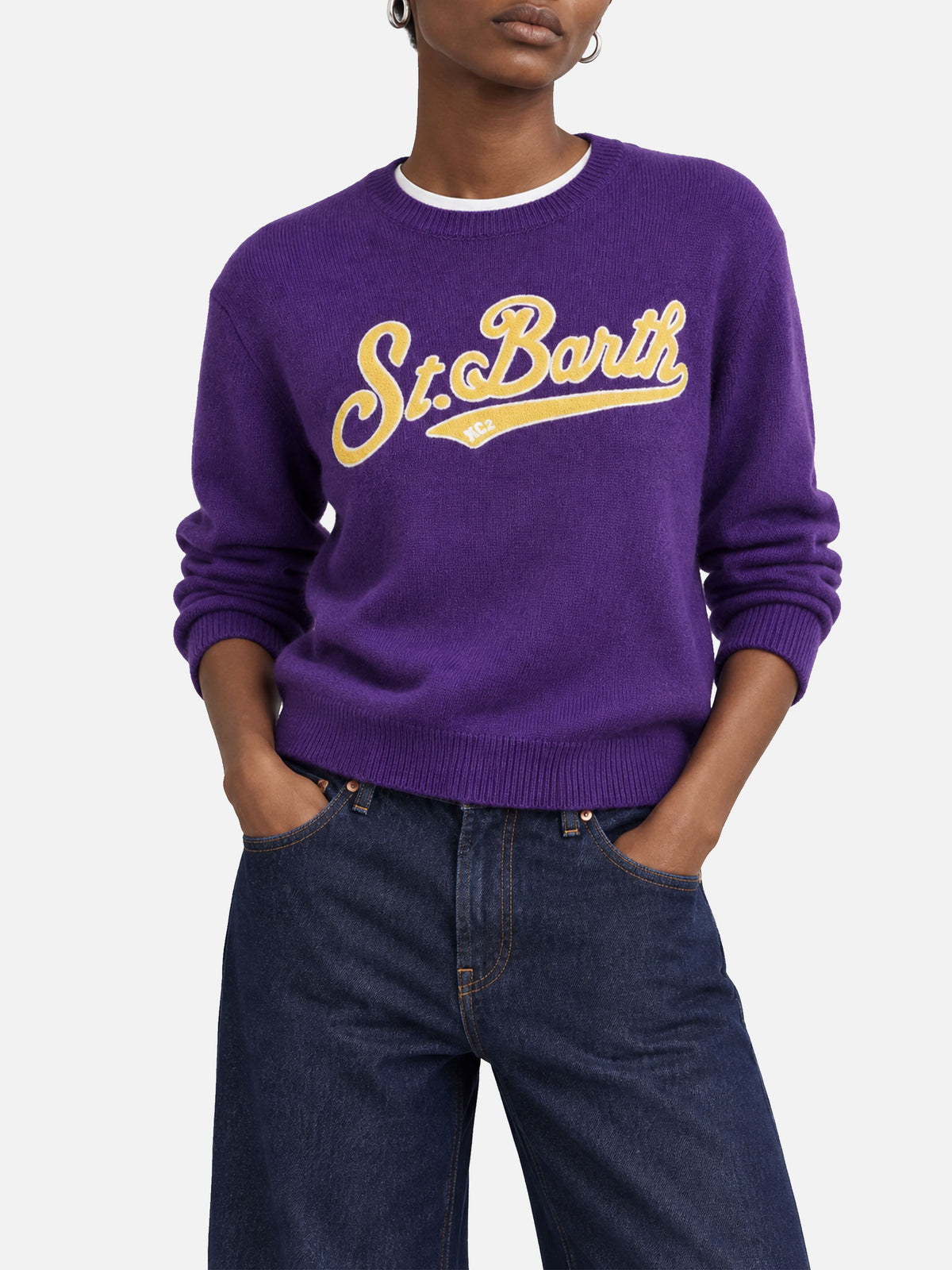 Purple New Queen cropped sweater with logo
