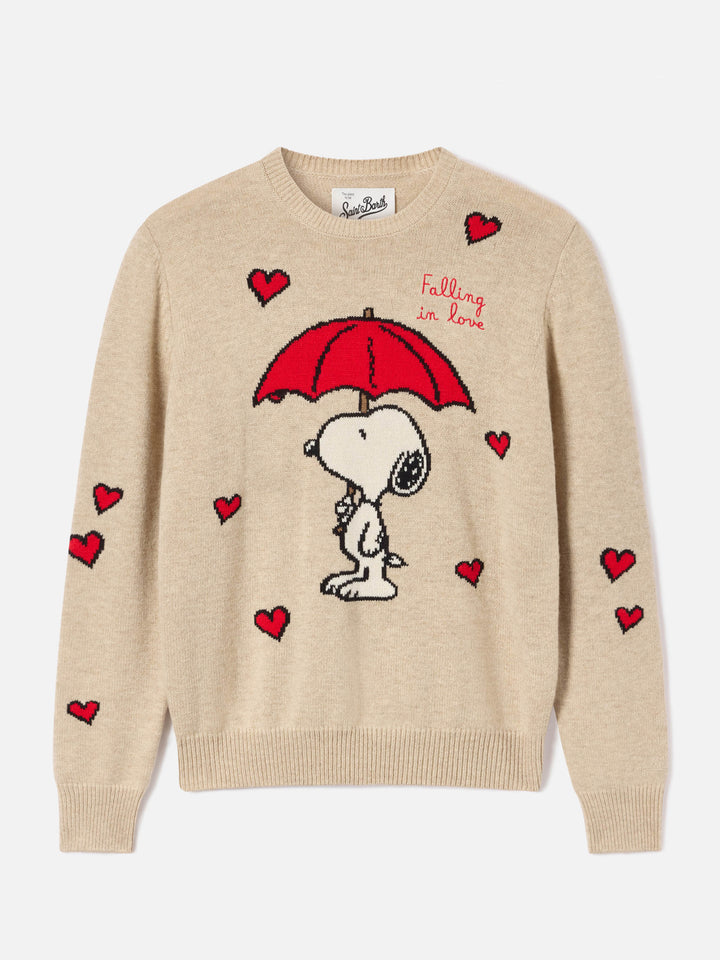 Beige New Queen crewneck knit with Snoopy intarsia | Special edition