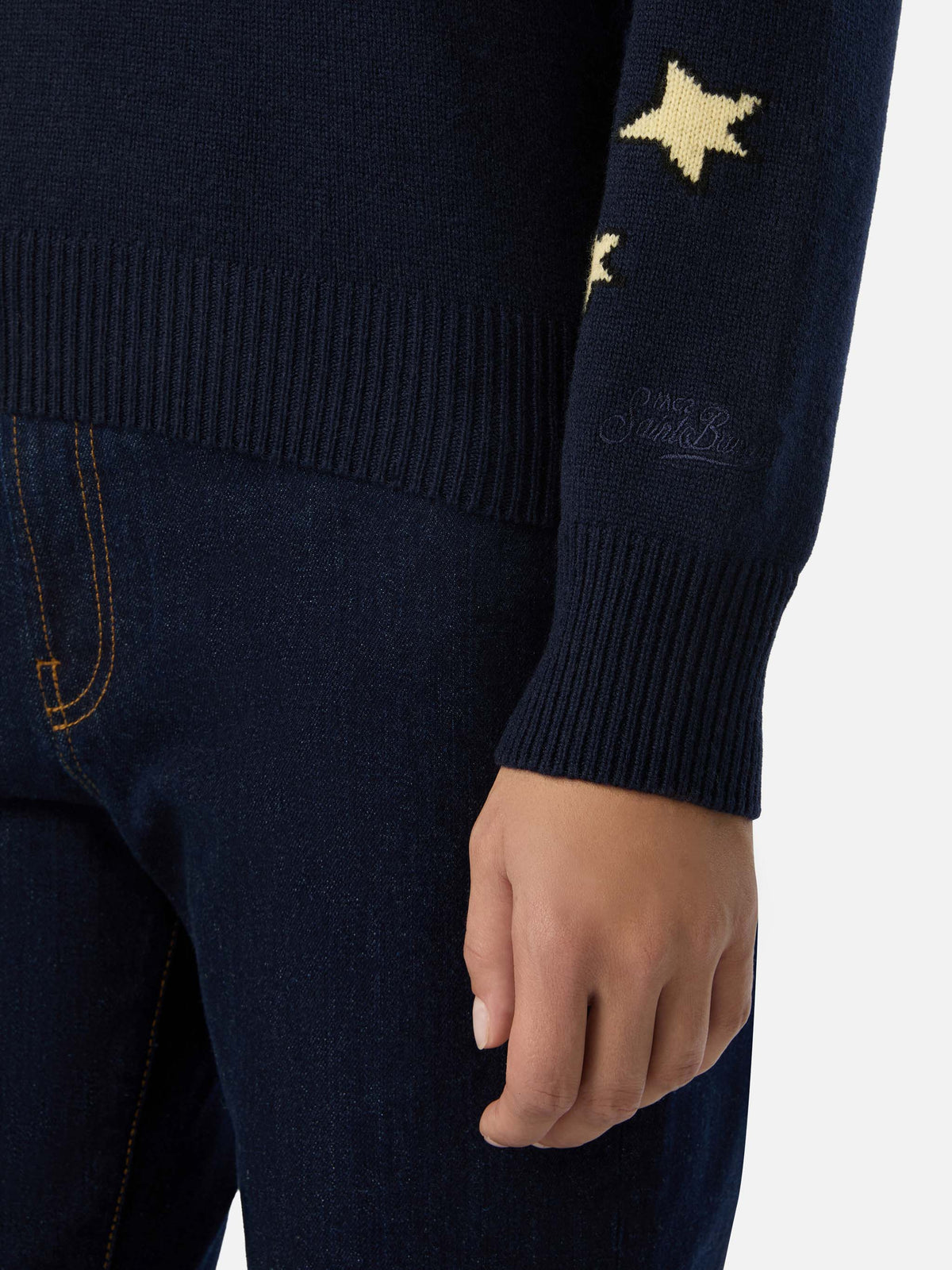Navy blue New Queen crewneck knit with Snoopy intarsia | Special edition