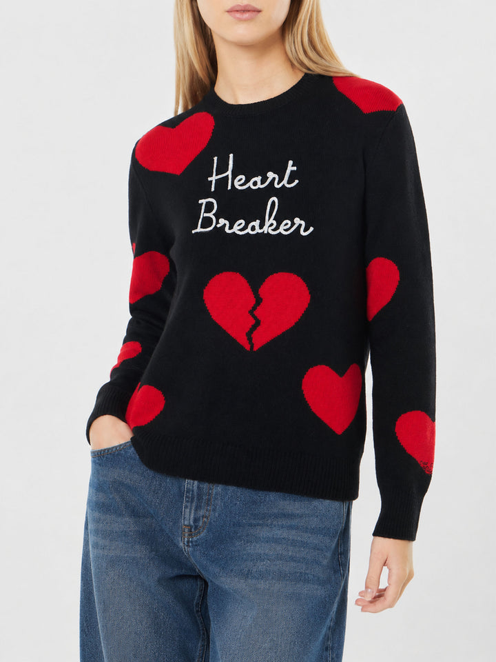 New Queen black sweater with Heart Breaker embroidery and heart jacquard