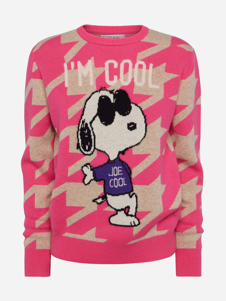 Maglione da donna pied de poule New Queen con jacquard Snoopy