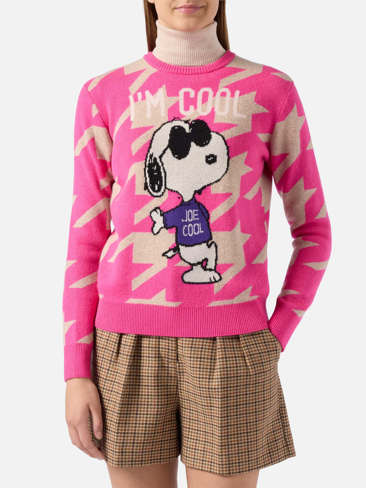 Maglione da donna pied de poule New Queen con jacquard Snoopy