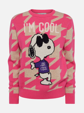 Maglione da donna pied de poule New Queen con jacquard Snoopy