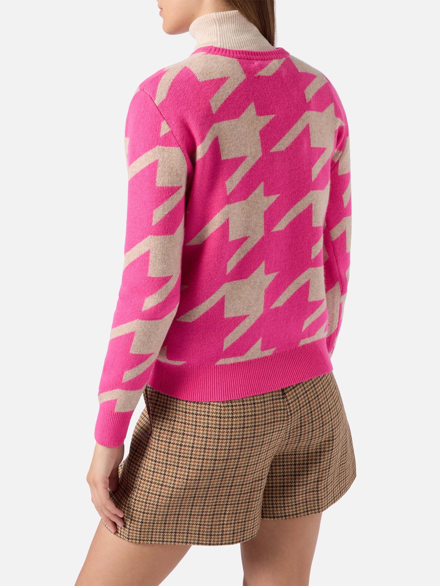 Maglione da donna pied de poule New Queen con jacquard Snoopy