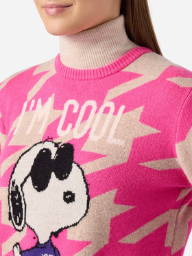 Maglione da donna pied de poule New Queen con jacquard Snoopy