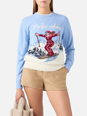 Jersey ligero de cuello redondo blue New Queen con bordado Mi Fai Volare 