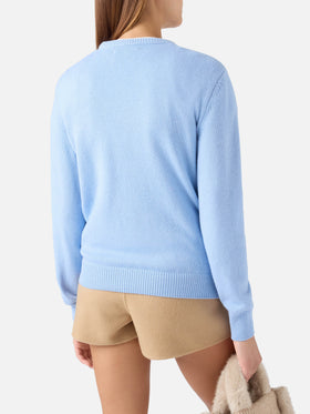 Jersey ligero de cuello redondo blue New Queen con bordado Mi Fai Volare 