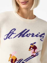 Weißer Damenpullover New Queen Jacquard-Print St. Moriz Ski Girls | ST. MORITZ TOP OF THE WORLD SPECIAL EDITION