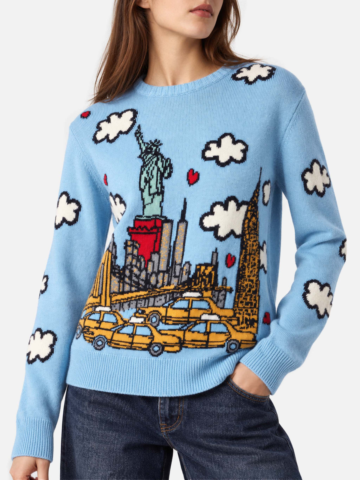 Hellblauer New Queen Pullover mit New York-Print 