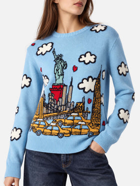 Hellblauer New Queen Pullover mit New York-Print 
