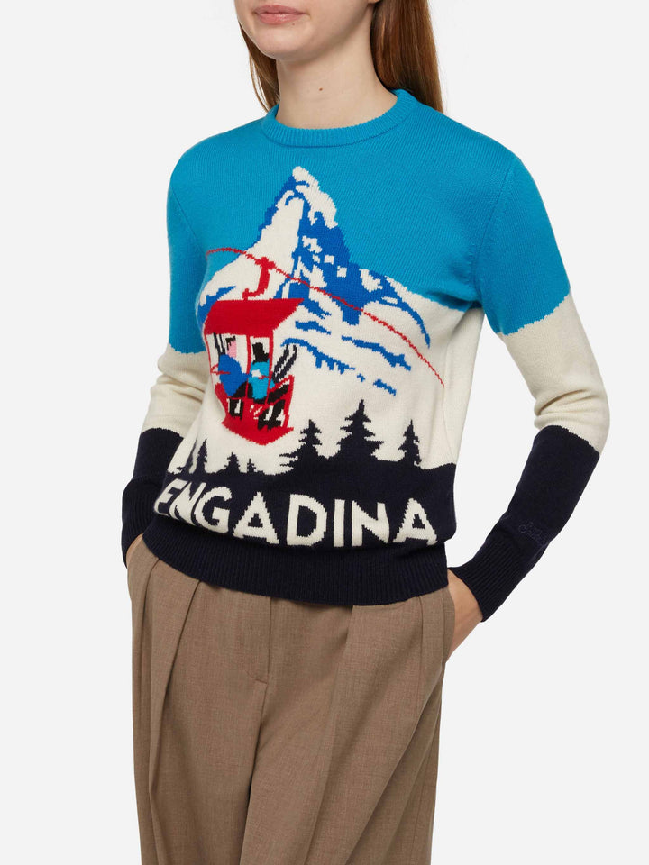 Maglione da donna Engadina stampa cartolina vintage