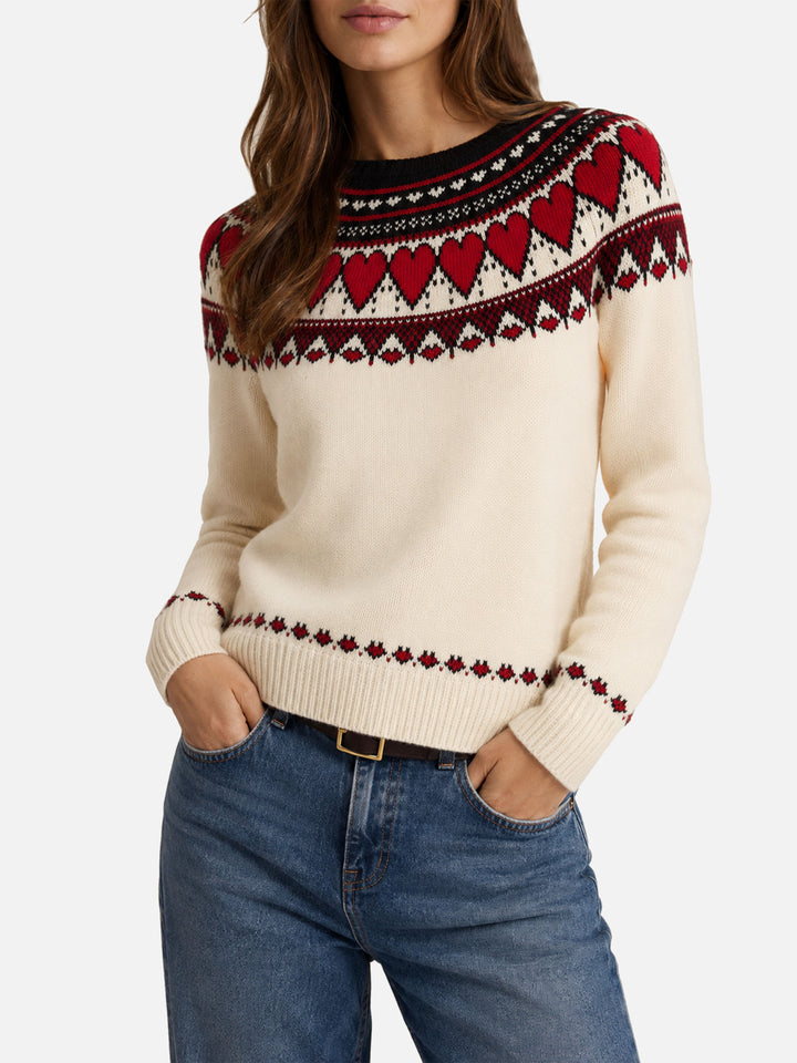 Nouveau pull blanc Nordic Queen avec jacquard cœur 