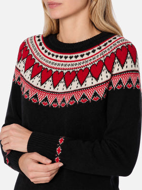Black New Queen Nordic sweater with heart jacquard