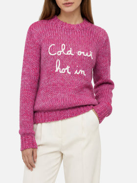 Nouveau pull New Queen en mélange d’alpaga violet doux avec broderie Cold Out Hot In 
