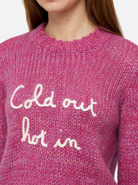 Nouveau pull New Queen en mélange d’alpaga violet doux avec broderie Cold Out Hot In 