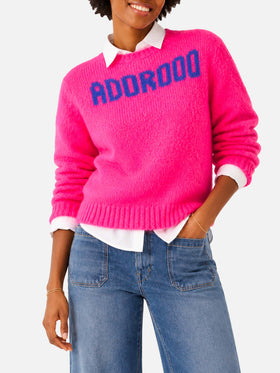 New Queen Soft gebürsteter Pullover in Fluopink mit Adorooo-Stickerei 