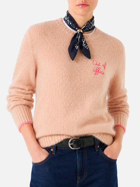 New Queen Soft beige sweater with Out of office embroidery