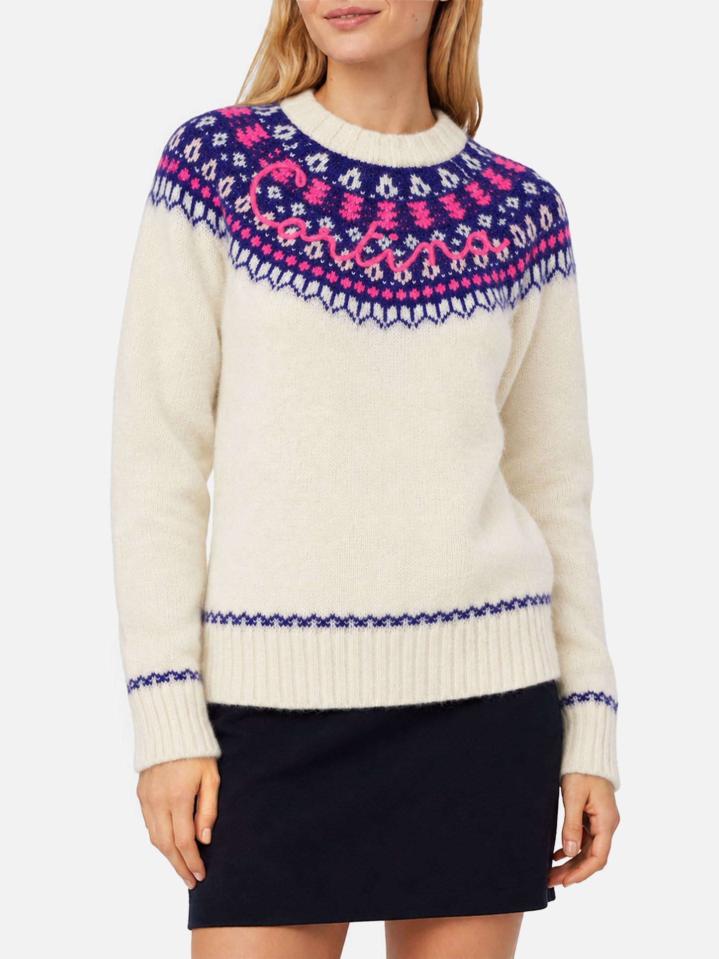 Maglione New Queen Nordic Soft bianco con fantasia jacquard