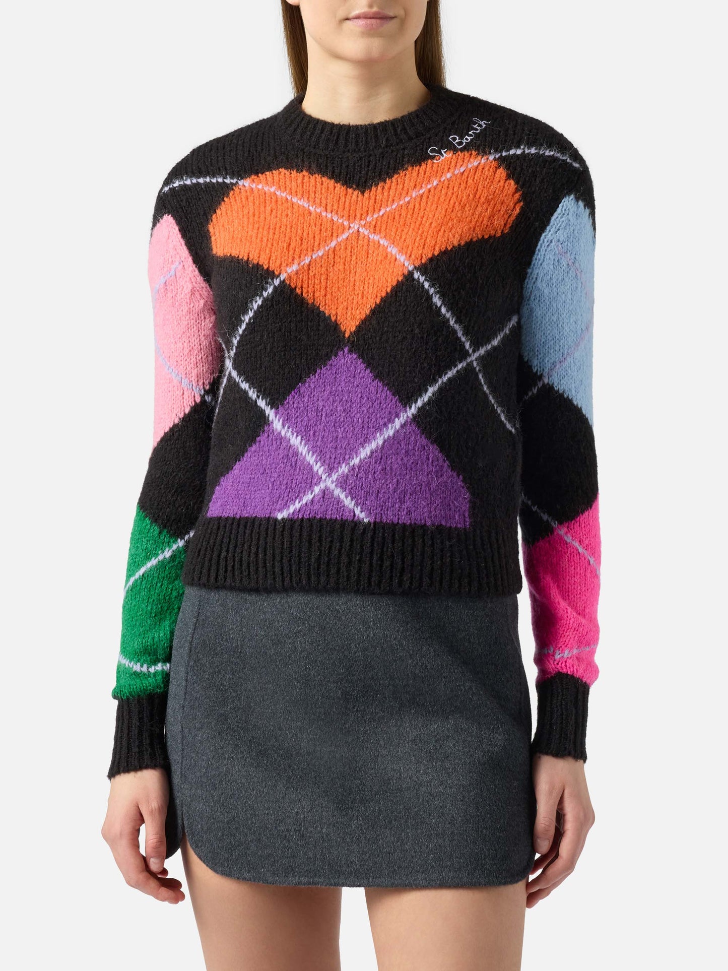 Maglione New Queen girocollo crop con cuori