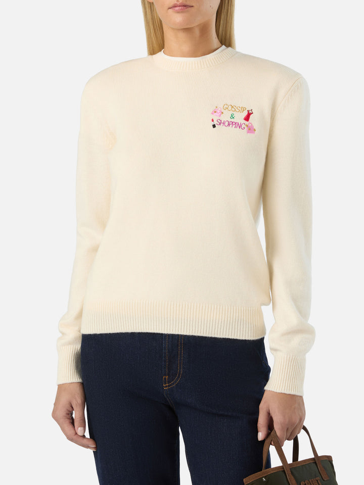 Jersey de cuello redondo Off white New Queen en mezcla de lana y cachemira con bordado Gossip & Shopping 