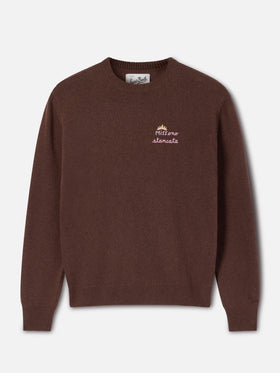Pull ras-du-cou marron New Queen en mélange de laine et de cachemire avec broderie Miss Sono Stancata 