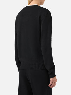 New Queen cashmere-blend sweater in black with Bollicine, please embroidery