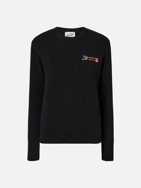 Maglione New Queen in misto cashmere nero con ricamo Scelgo sempre quello sbagliato