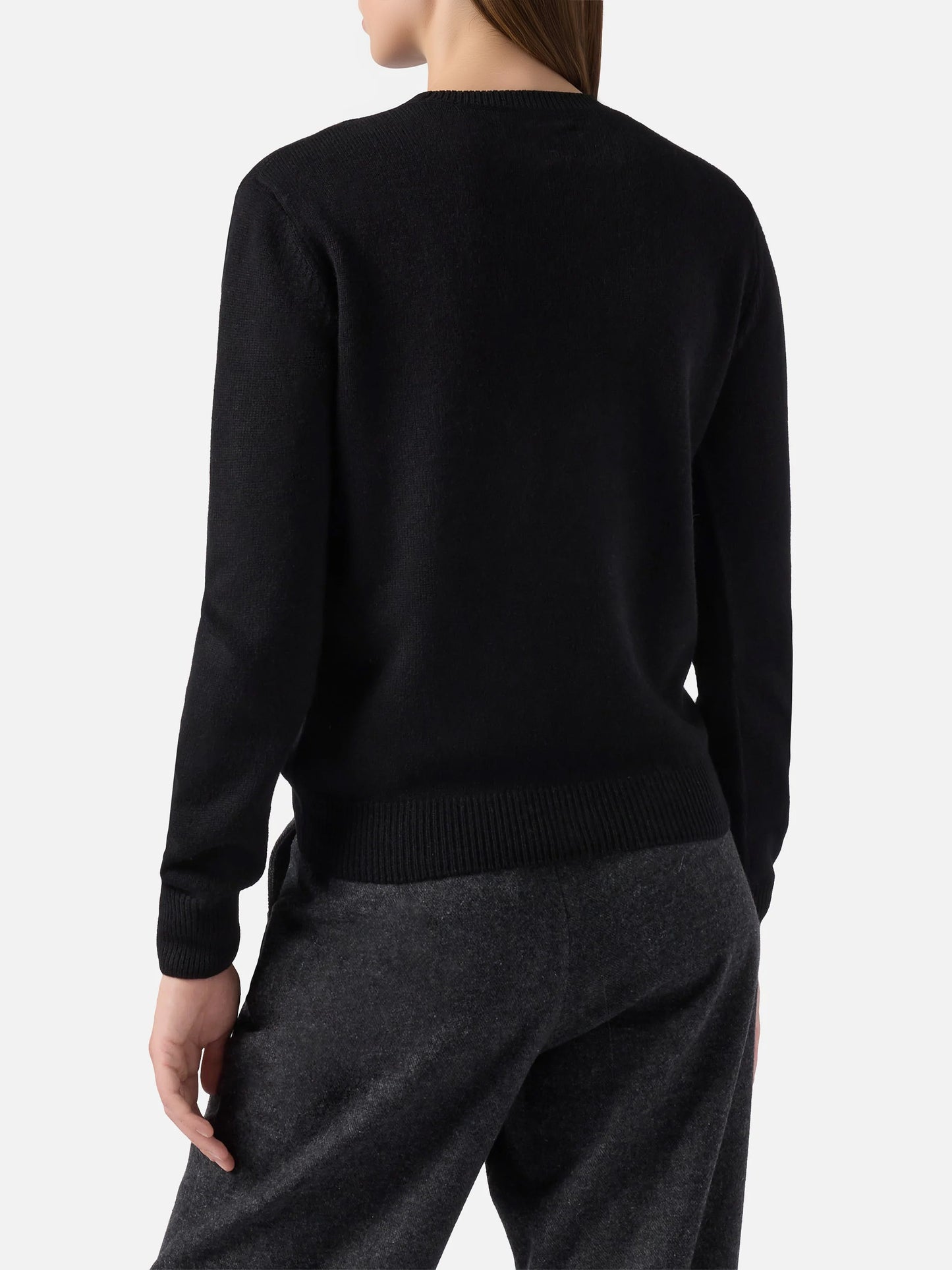 Maglione New Queen in misto cashmere nero con ricamo Scelgo sempre quello sbagliato