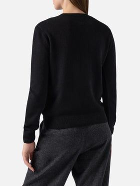 Maglione New Queen in misto cashmere nero con ricamo Scelgo sempre quello sbagliato