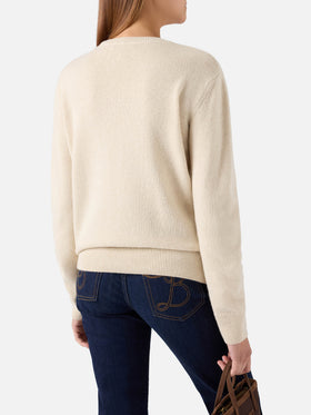 Grain New Queen wool and cashmere blend crewneck with Amore Espresso embroidery