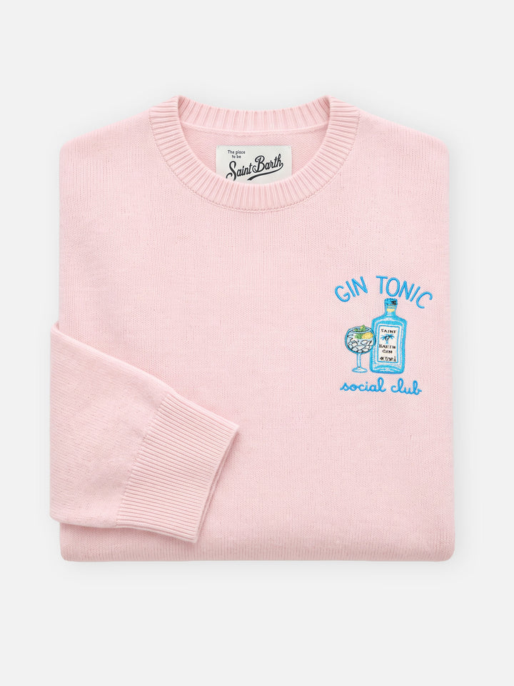Jersey de cuello redondo Pink New Queen en mezcla de lana y cachemira con bordado Gin Tonic Social Club 