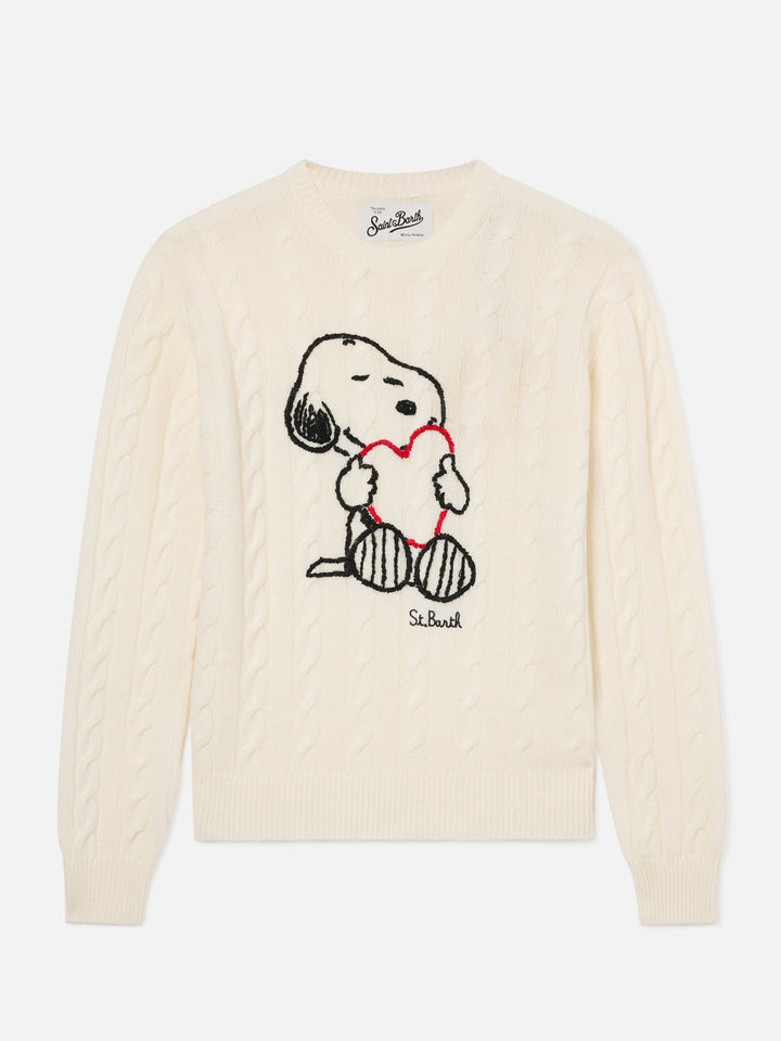 Off white New Queen wool and cashmere blend cable knit with Snoopy embroidery | Special edition