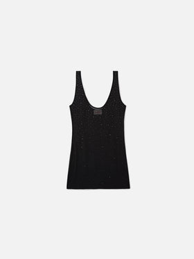 Short Raya dress in black with degradé-effect rhinestones