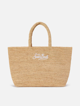 Beach raffia bag with embroidered logo
