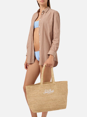 Beach raffia bag with embroidered logo