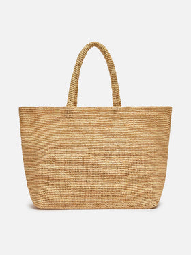 Beach raffia bag with black contrasting embroidered logo