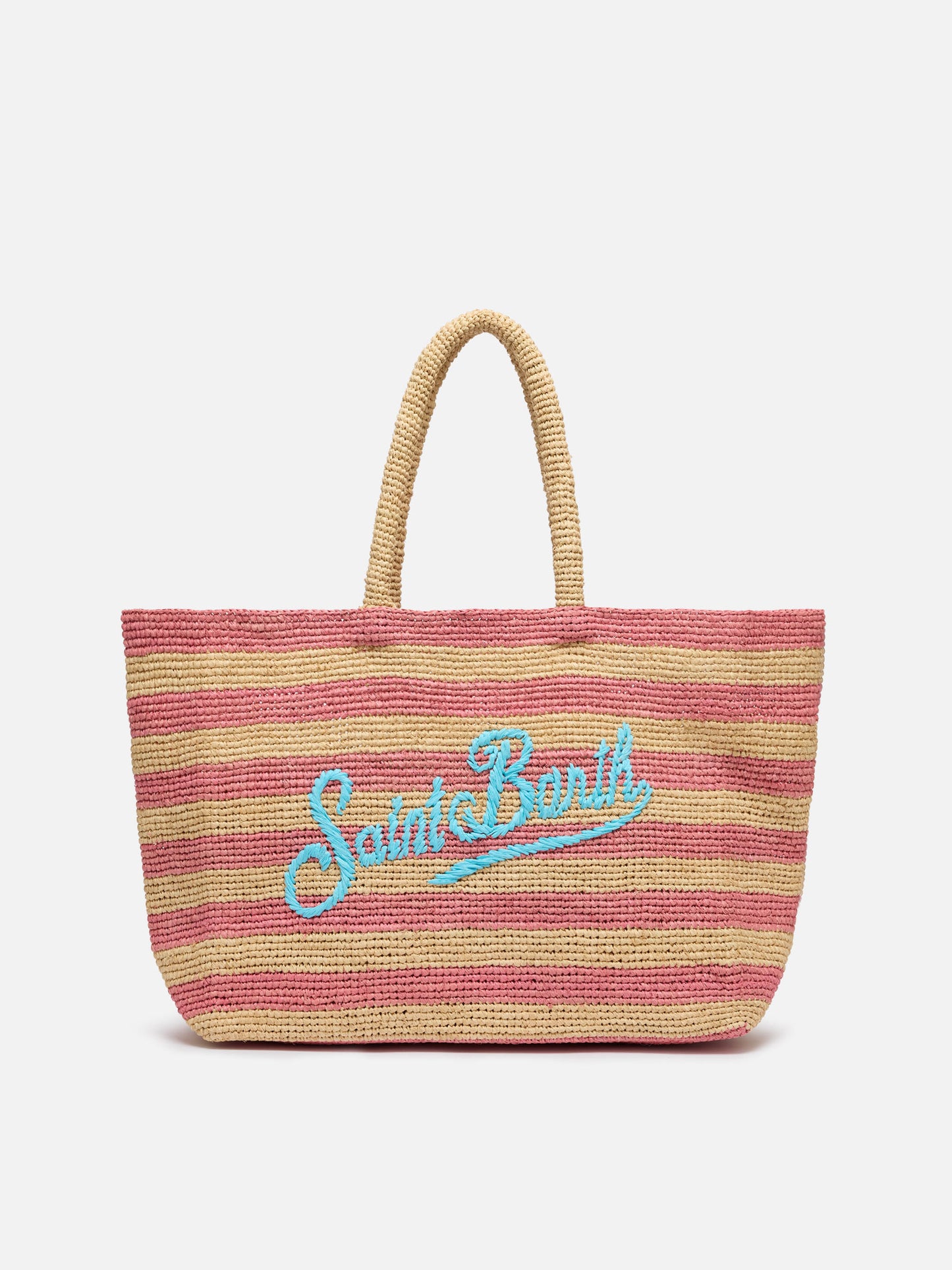 Pink striped Raffia Beach bag with cotton pouch