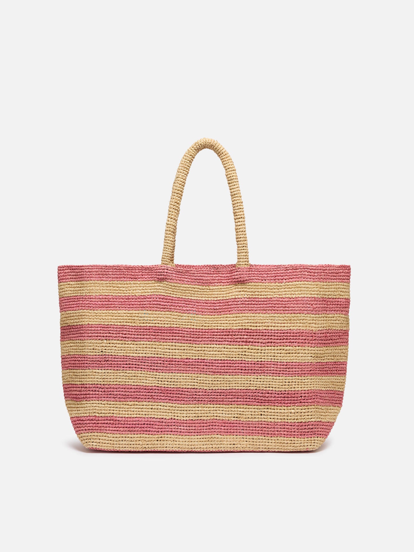 Pink striped Raffia Beach bag with cotton pouch
