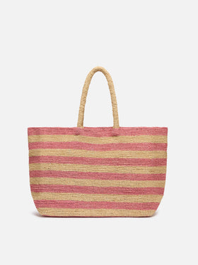 Pink striped Raffia Beach bag with cotton pouch