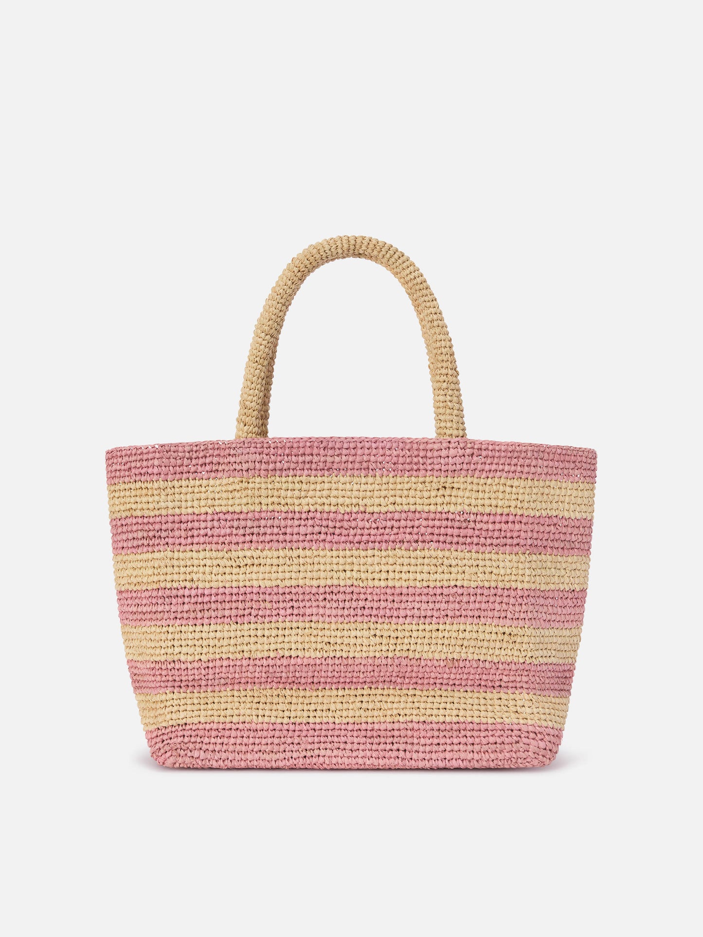 Medium Beach Basttasche aus Raffia mit rosa Streifen und gesticktem Logo 