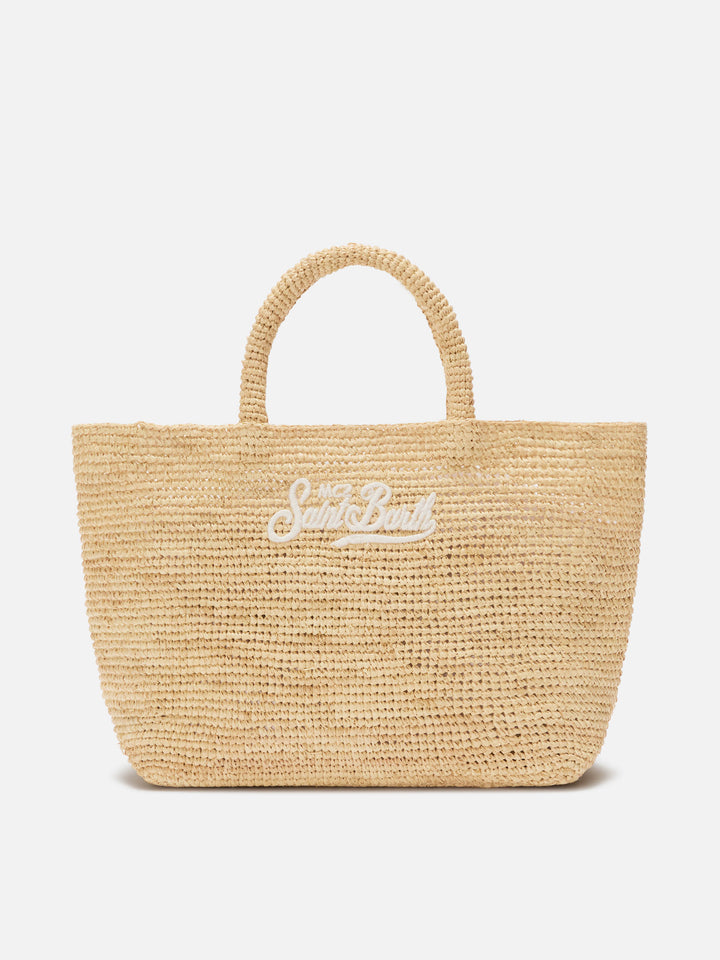 Medium Beach raffia bag with embroidered logo