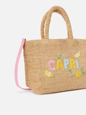 Beach medium raffia bag with Capri embroidery