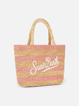 Rosa gestreifte Raffia Beach Midi-Tasche mit Baumwollbeutel